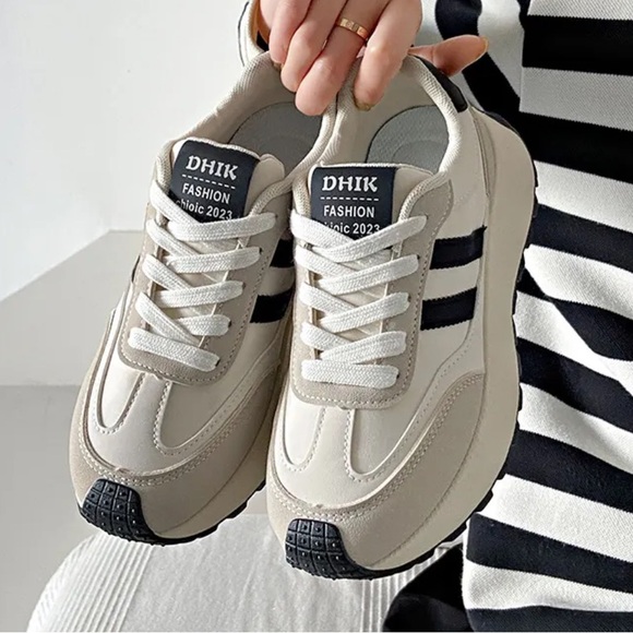 Shoes - Women Casual Parallel Bars Thick-Soled Lace-Up Sneaker